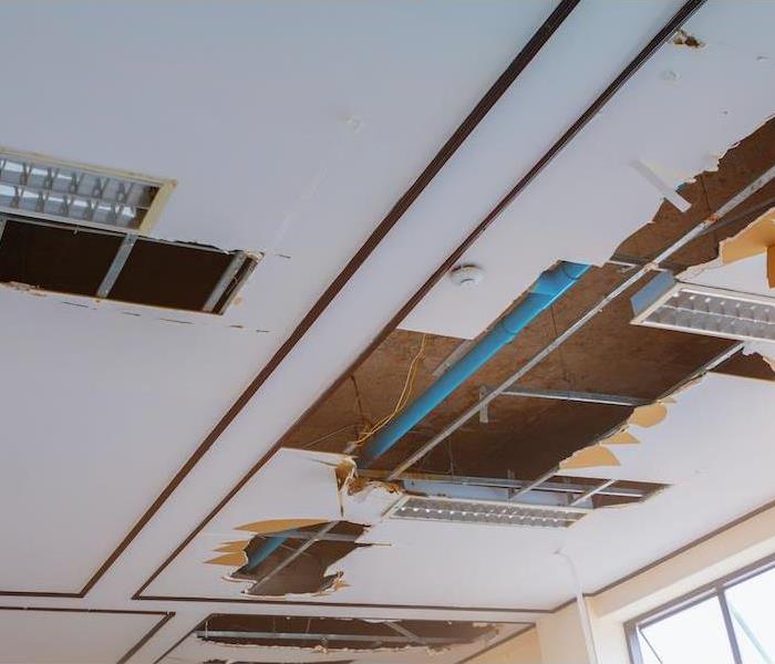 ceiling pipe leak in commercial building