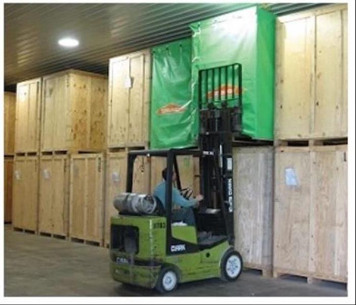 forklift wood boxes at warehouse