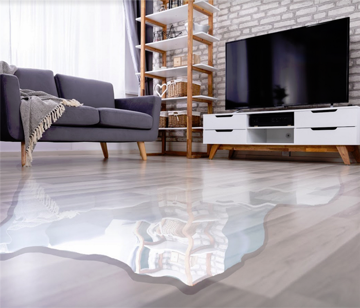 living room floor covered in water